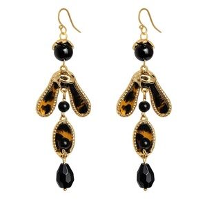 ⚜️ Elegant Gold and Black Dangle Earrings